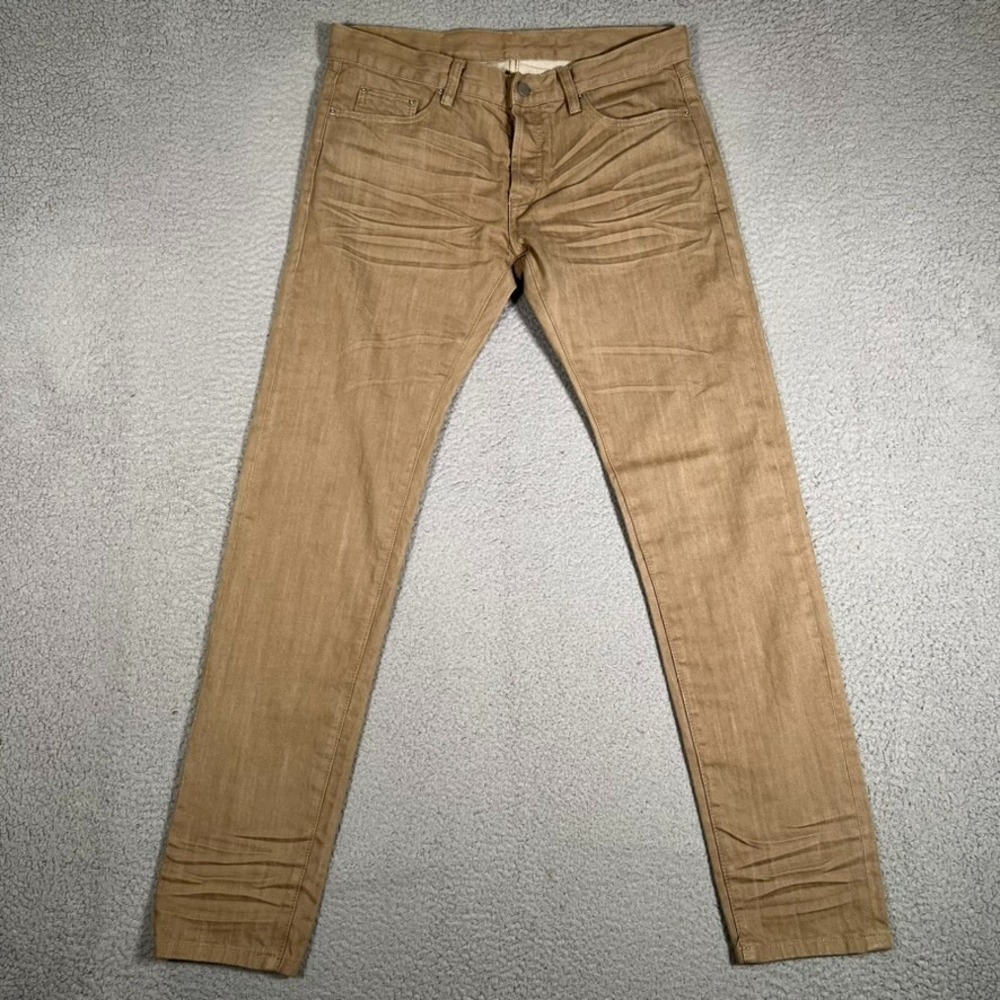 MNML Jeans Mens 33x33 Brown Slim Straight Button Fly Denim Casual‎ Preppy Logo